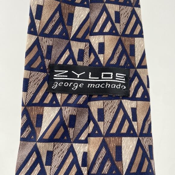 Vintage 90s Zyloe George machado geometric 100% Italian Silk tie - Picture 3 of 5